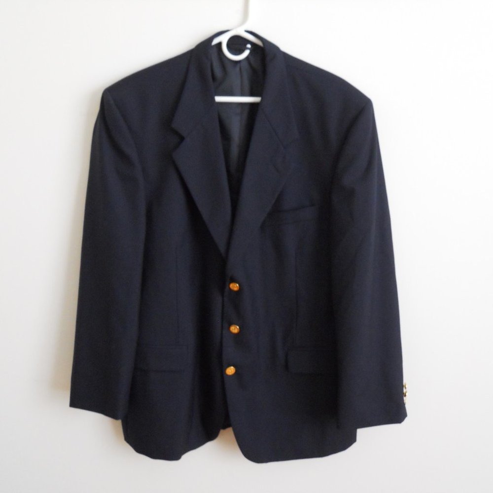 Enrico Cipriani Dk Blue Blazer 46R Gold Toned Buttons Wool EUC 3 Button